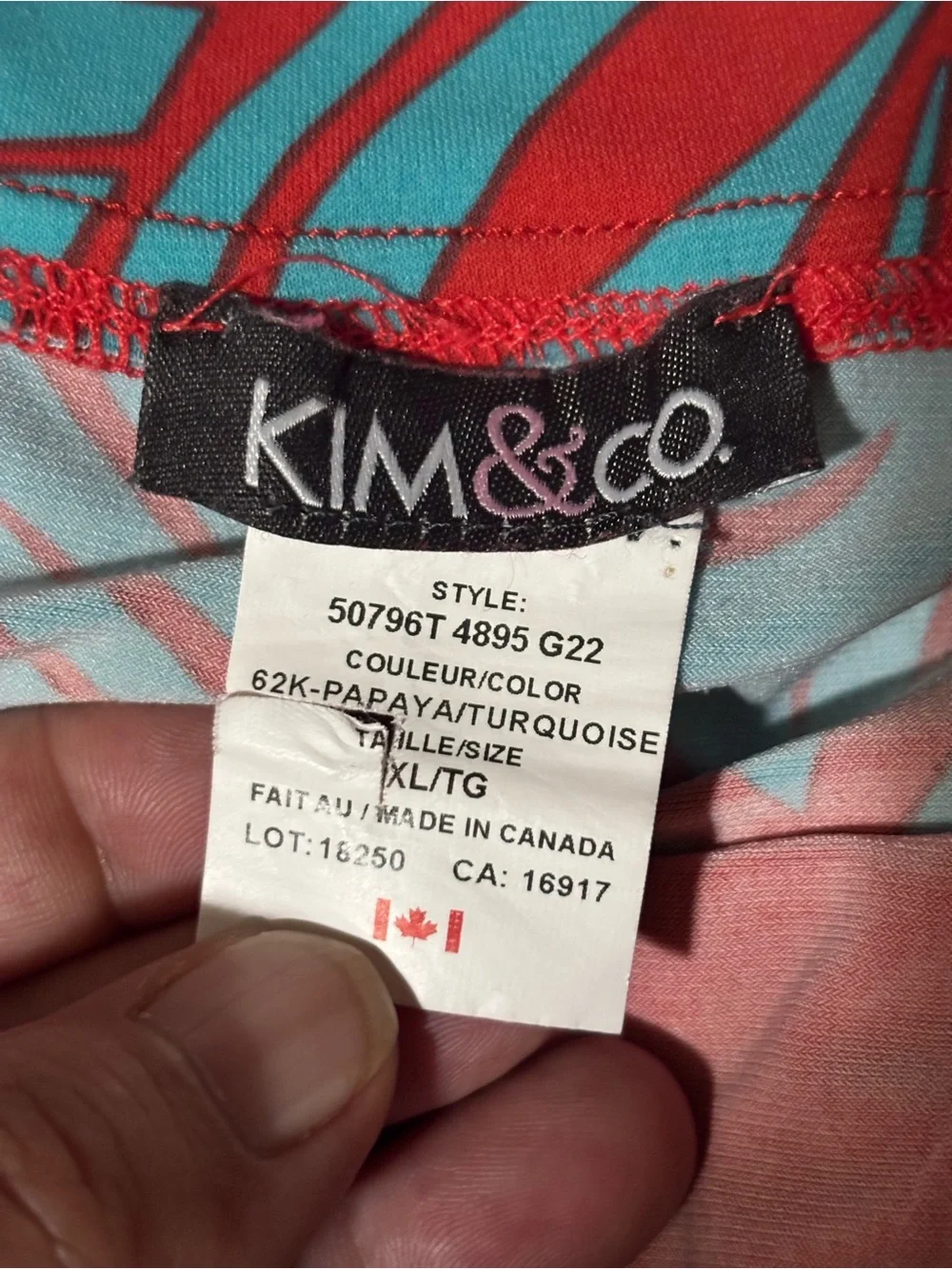 Kim & Co Tropical Palm Print Maxi Skirt Papaya Turquoise XL Made in Canada - Picture 7 of 7